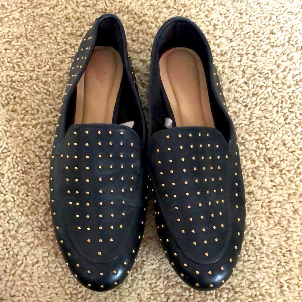 Gold studded black loafers (women) size 9. Maybe worn once or twice